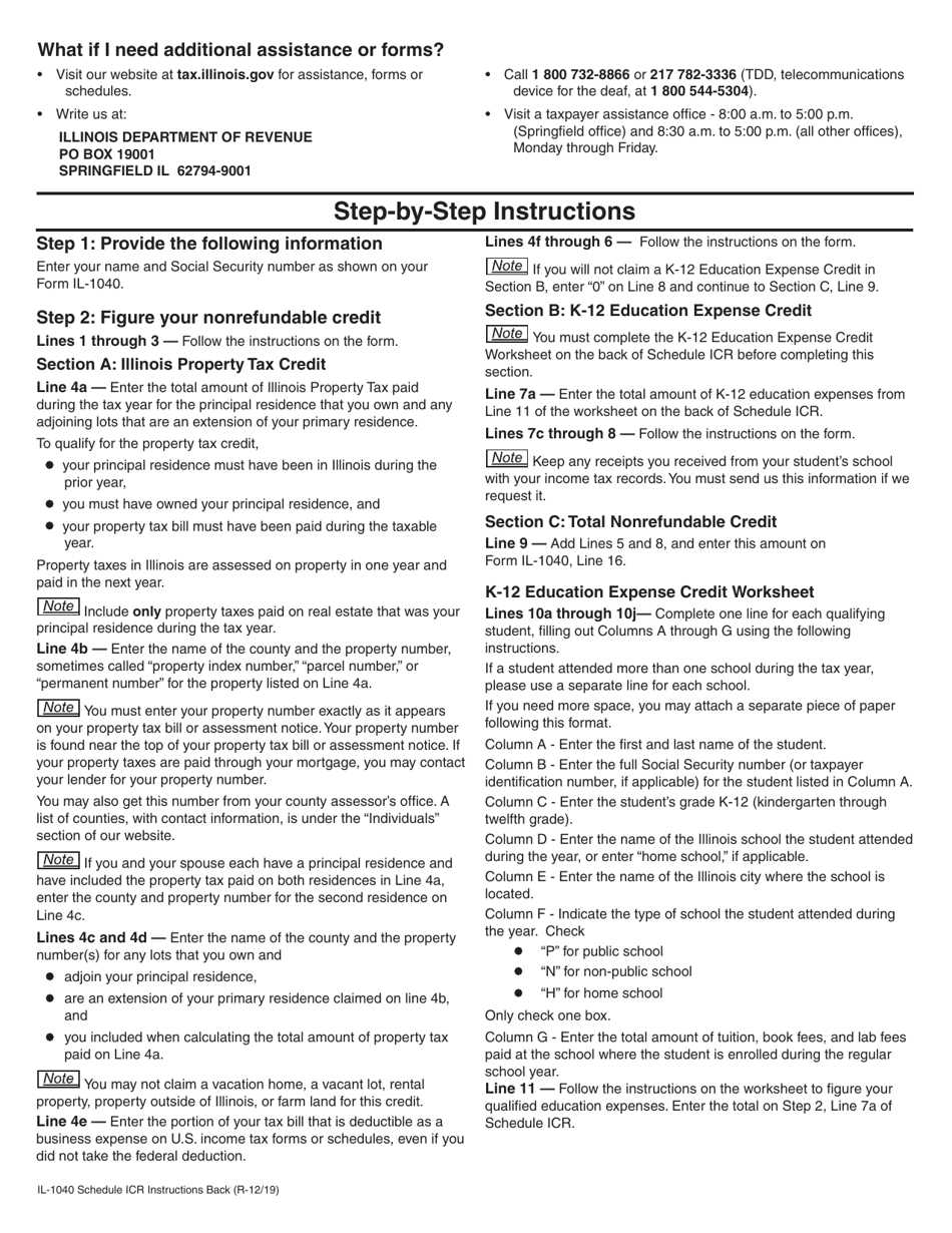 Download Instructions For Form Il 1040 Schedule Icr Illinois Credits Pdf 2019 Templateroller 8829