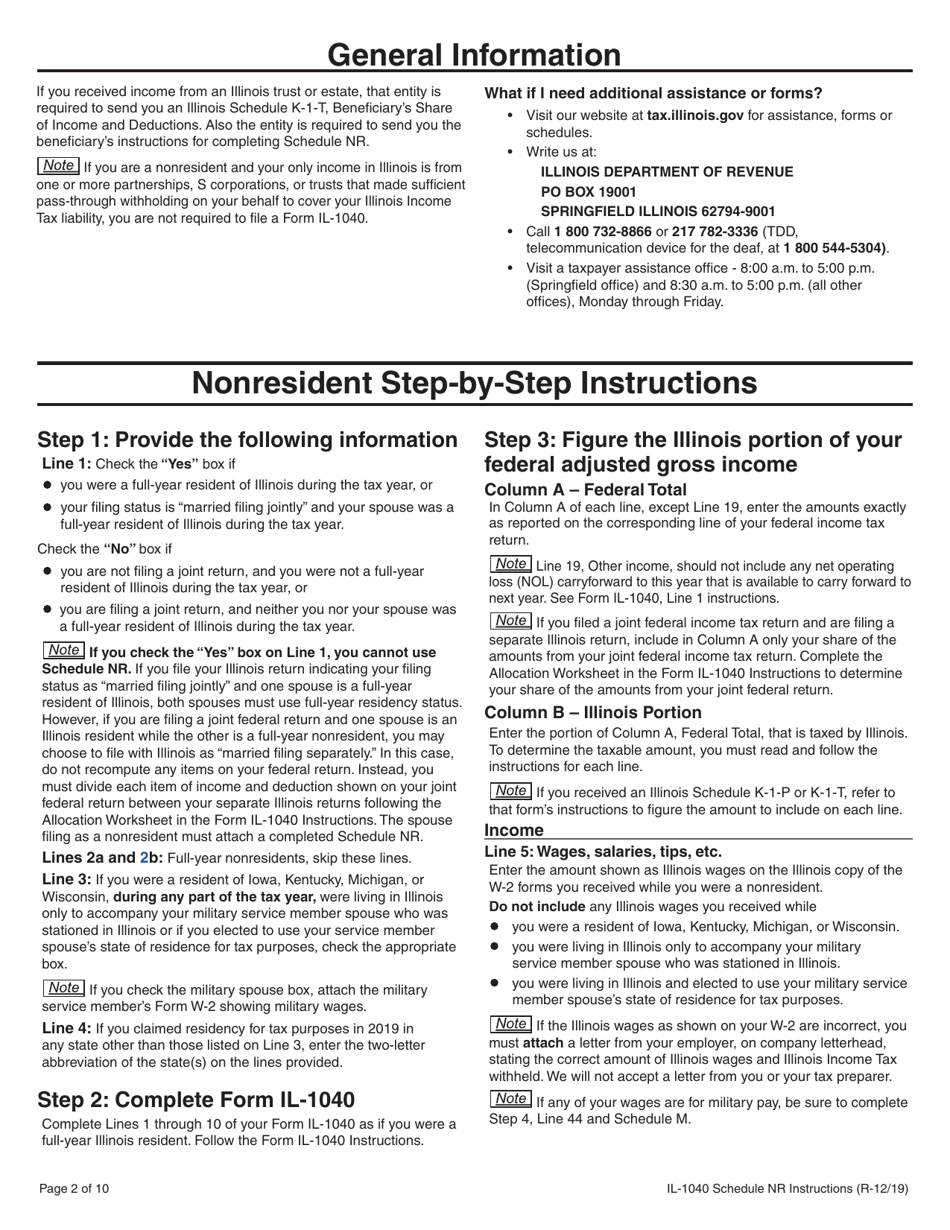 Instructions for Form IL-1040 Schedule NR Nonresident and Part-Year Resident Computation of Illinois Tax - Illinois, Page 2