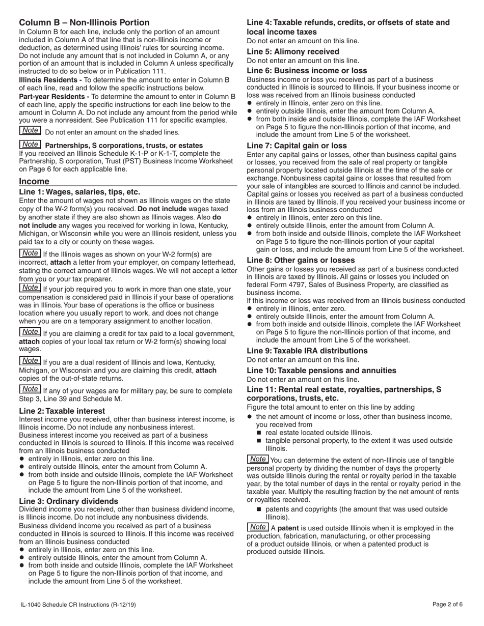 Instructions for Form IL-1040 Schedule CR Credit for Tax Paid to Other States - Illinois, Page 2