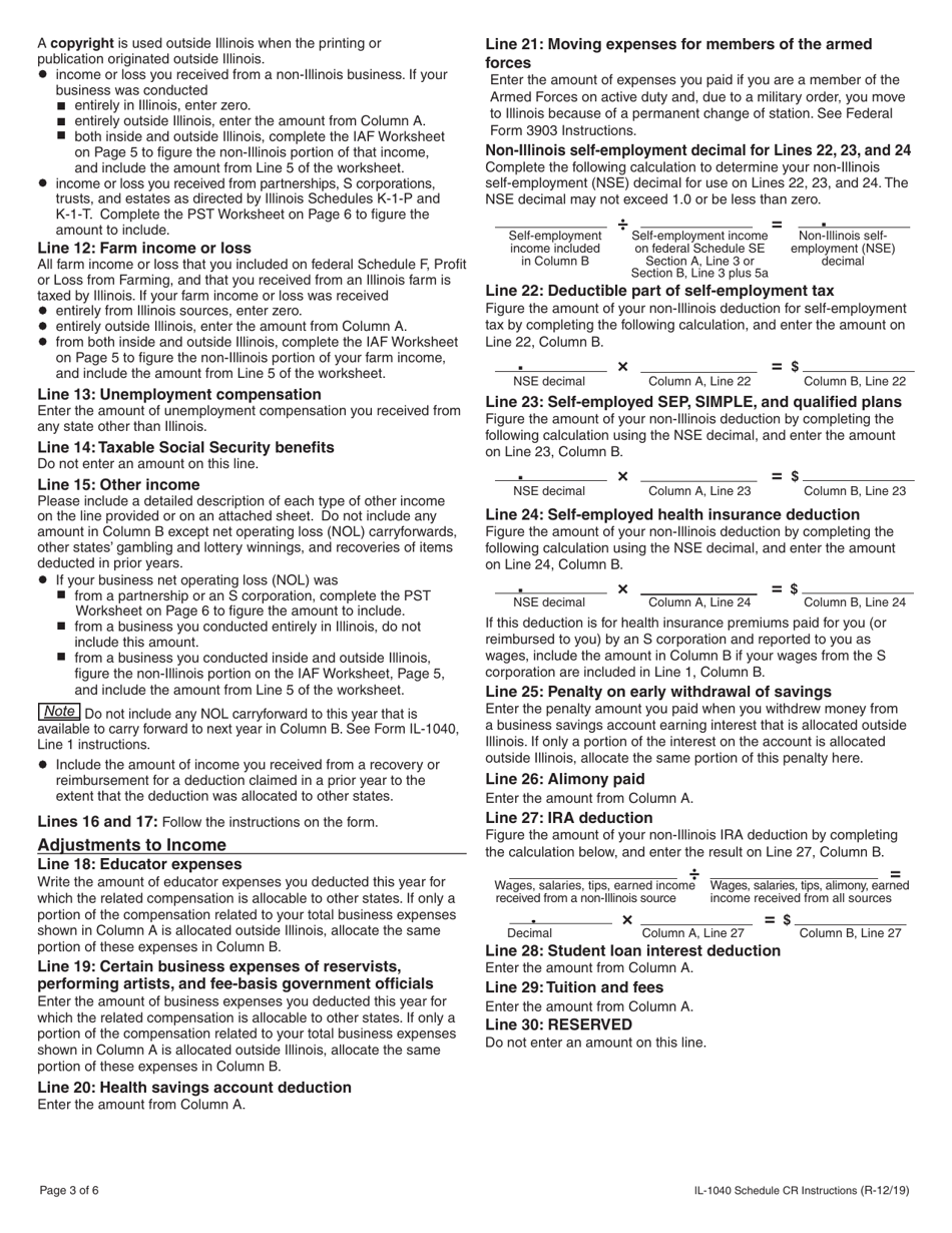 Instructions for Form IL-1040 Schedule CR Credit for Tax Paid to Other States - Illinois, Page 3