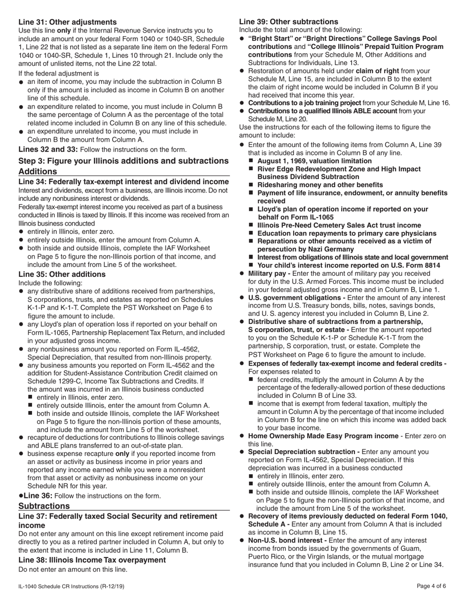 Instructions for Form IL-1040 Schedule CR Credit for Tax Paid to Other States - Illinois, Page 4