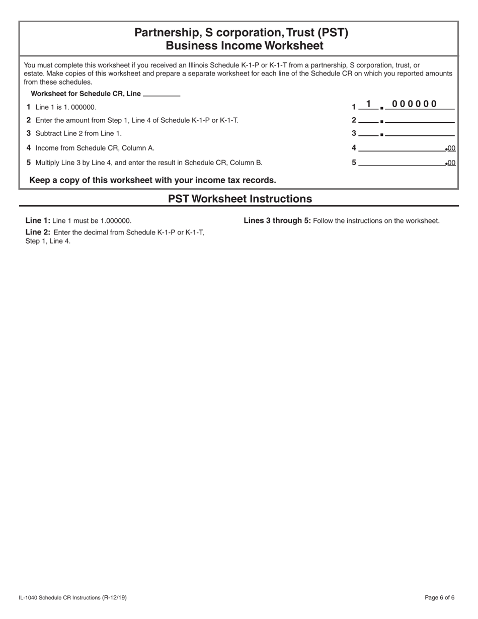 Instructions for Form IL-1040 Schedule CR Credit for Tax Paid to Other States - Illinois, Page 6
