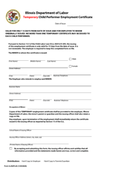 Document preview: Form IL452FL04 Temporary Child Performer Employment Certificate - Illinois