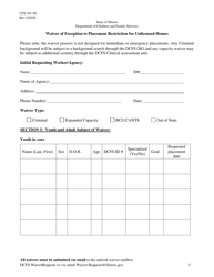 Form CFS301-80 Waiver of Exception to Placement Restriction for Unlicensed Homes - Illinois