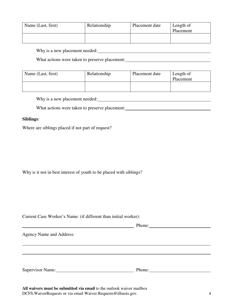 Form CFS301-80 Waiver of Exception to Placement Restriction for Unlicensed Homes - Illinois, Page 4