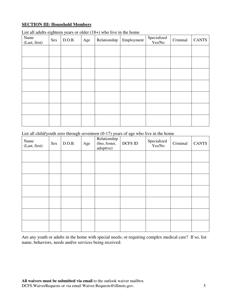 Form CFS301-80 Waiver of Exception to Placement Restriction for Unlicensed Homes - Illinois, Page 5