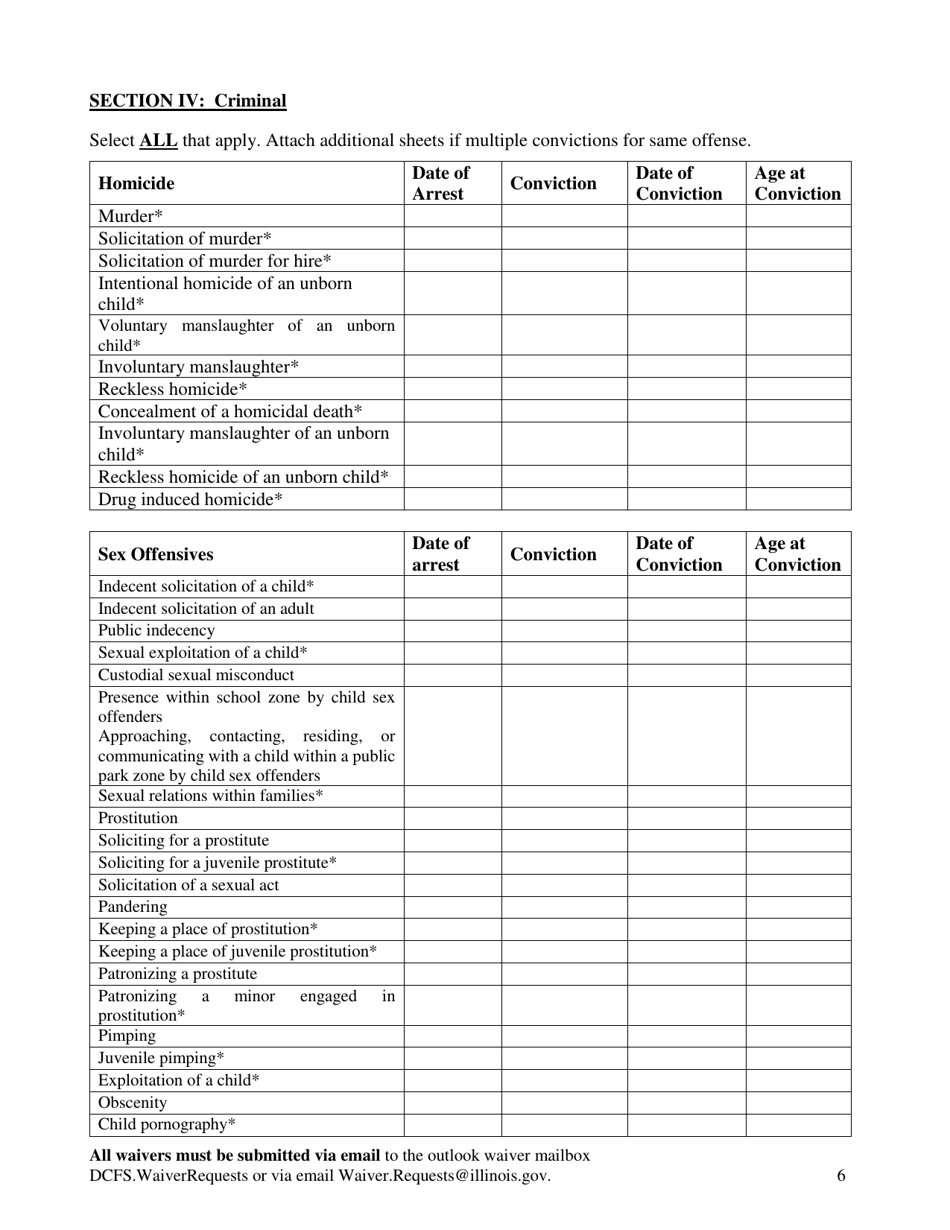 Form CFS301-80 Waiver of Exception to Placement Restriction for Unlicensed Homes - Illinois, Page 6