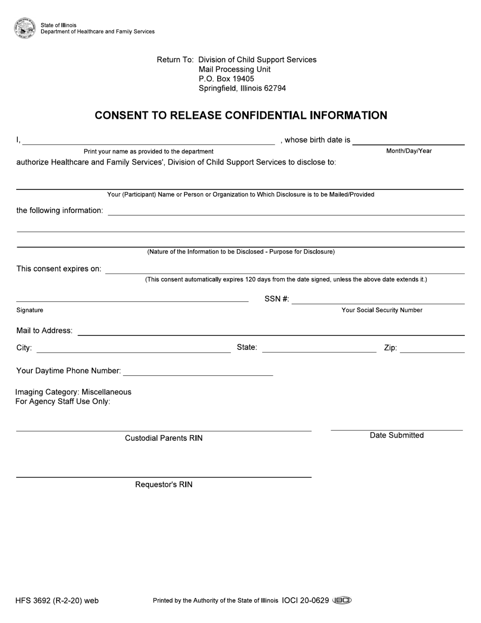 Form HFS3692 Consent to Release Confidential Information - Illinois, Page 1