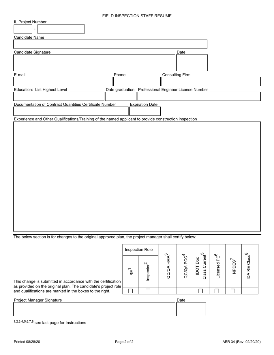 Form AER34 Consultant Airport Construction Personnel Plan - Illinois, Page 2