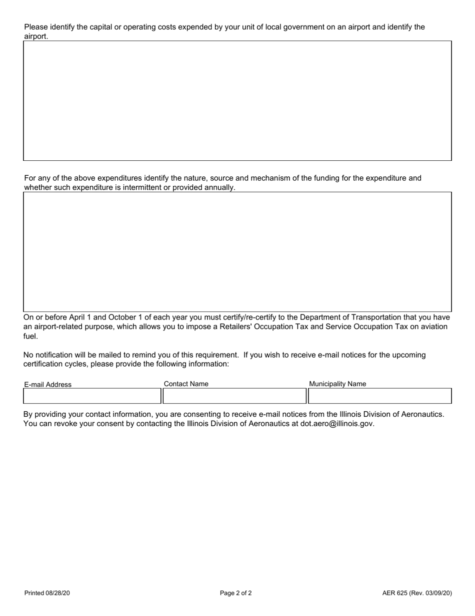 Form AER625 Local Government Certification of Airport-Related Purposes - Illinois, Page 2