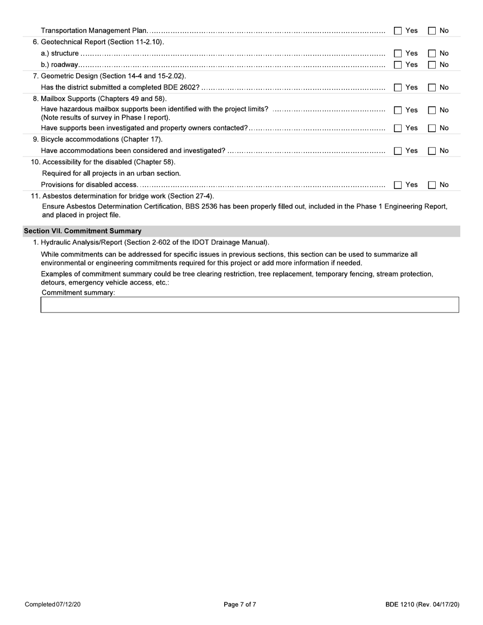 Form BDE1210 Phase I Checklist - Illinois, Page 7