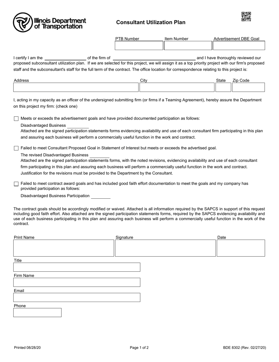 Form BDE8302 Consultant Utilization Plan - Illinois, Page 1
