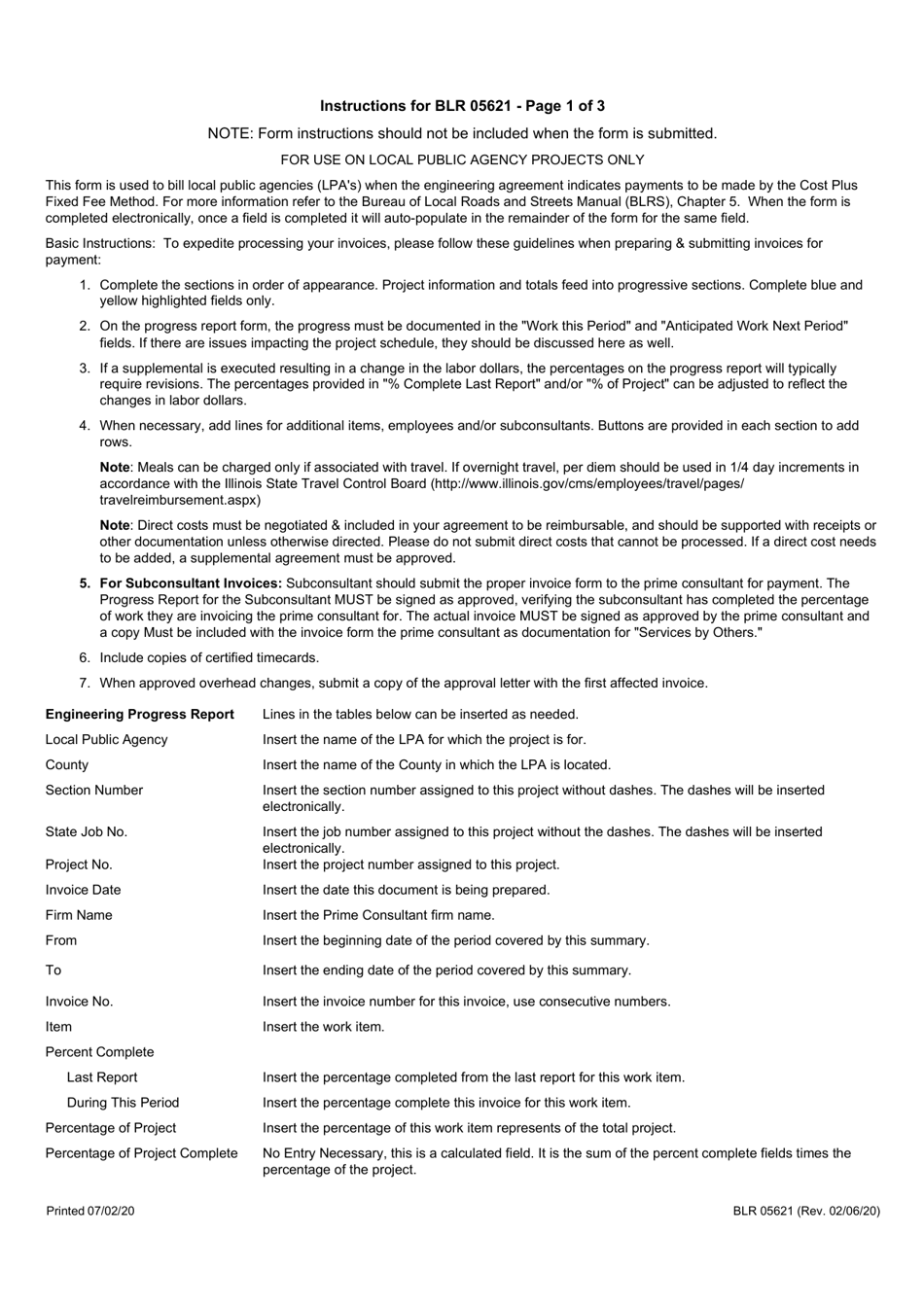 Form BLR05621 Local Public Agency Cost Plus Fixed Fee Invoice - Illinois, Page 4