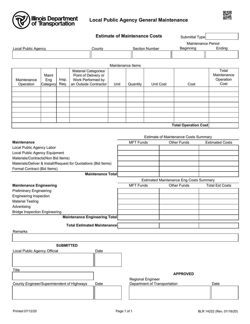 Form BLR14222 Local Public Agency General Maintenance - Illinois, Page 1