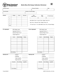 Document preview: Form BMPR PCCW03 Mobile Mixer Mix Design Calibration Worksheet - Illinois