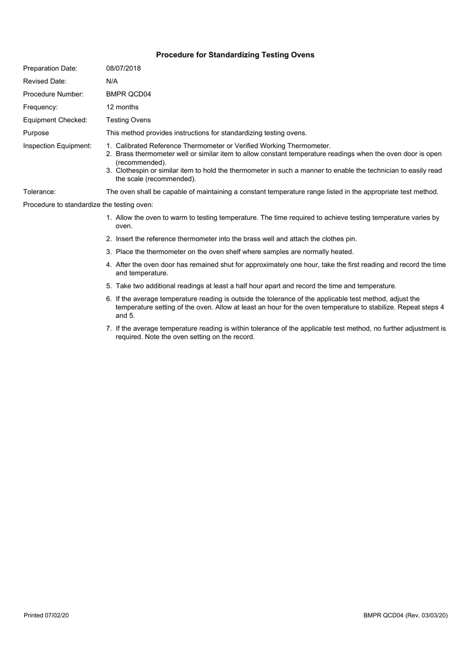 Form BMPR QCD04 Standardization of Testing Ovens - Illinois, Page 2