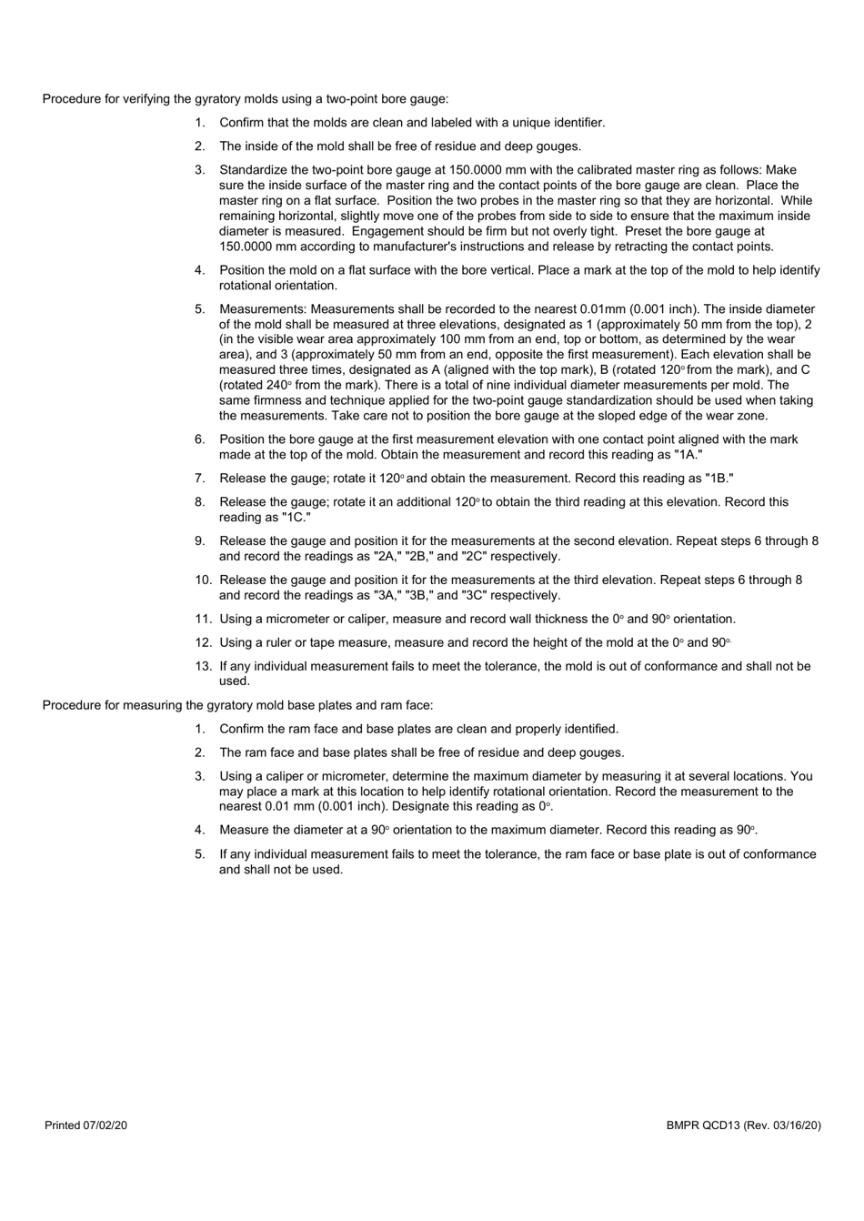 Form BMPR QCD13 Check of Gyratory Molds, Base Plates  Ram Face - Illinois, Page 3