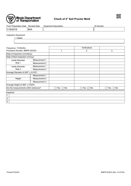 Form BMPR QCD23 Check of 4" Soil Proctor Mold - Illinois