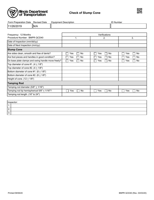 Form BMPR QCD40 Check of Slump Cone - Illinois