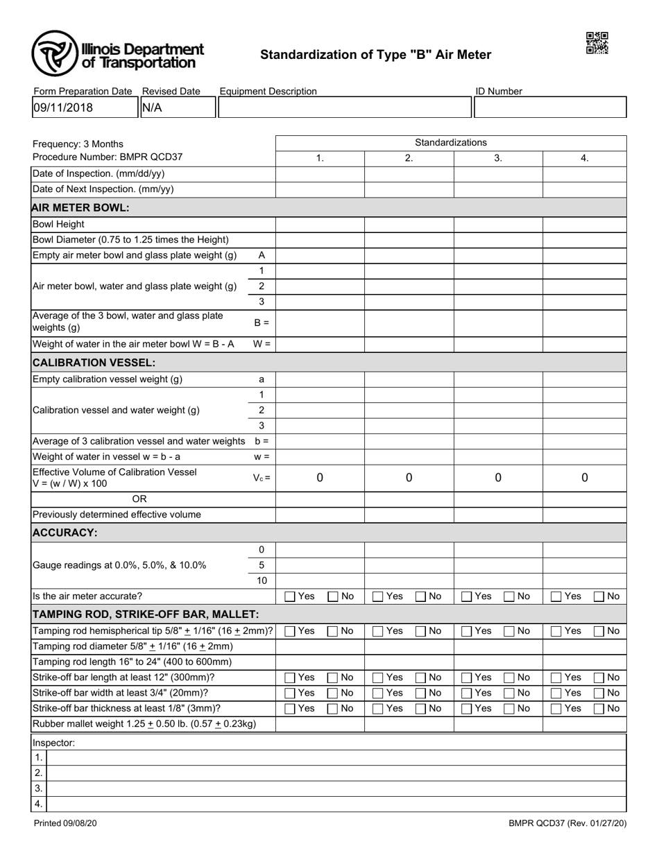 Form BMPR QCD37 Standardization of Type b Air Meter - Illinois, Page 1
