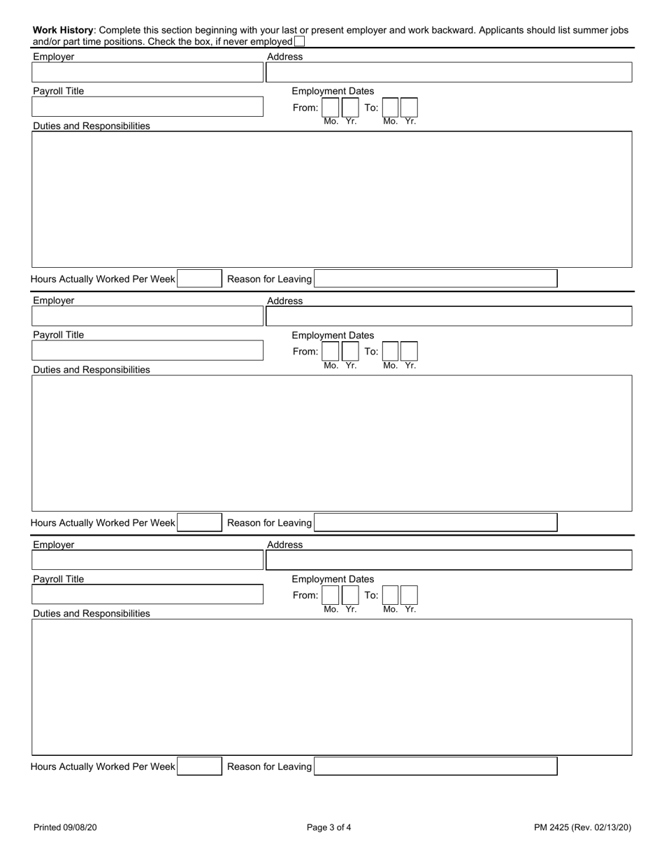 Form PM2425 Application for Seasonal Engineering Intern - Illinois, Page 3