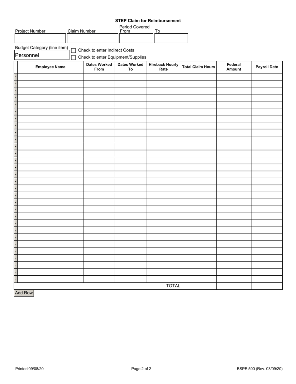Form BSPE500 Step Claim for Reimbursement - Illinois, Page 2