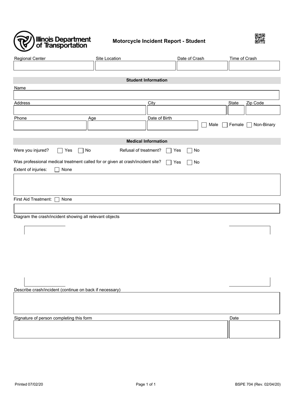 Form BSPE704 Download Fillable PDF or Fill Online Motorcycle Incident ...