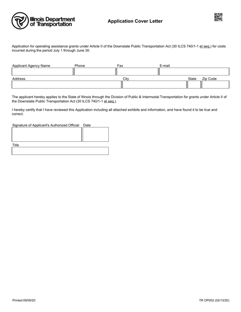 Form TR OP002 Application Cover Letter - Illinois