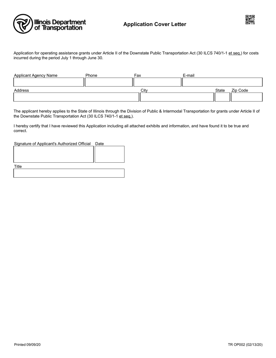 Form TR OP002 Application Cover Letter - Illinois, Page 1