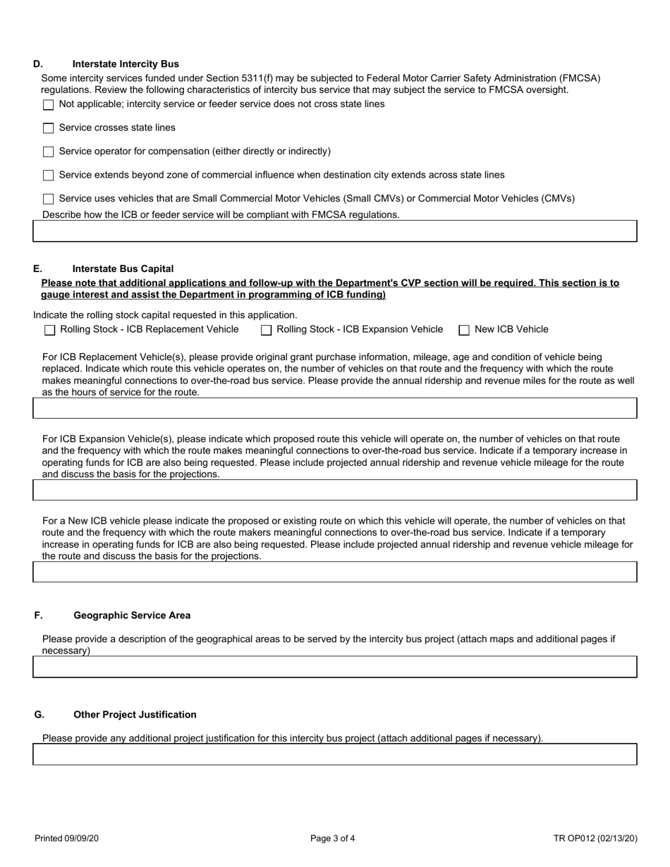Form TR OP012 Intercity Bus Capital / Operating Assistance Requests - Illinois, Page 3
