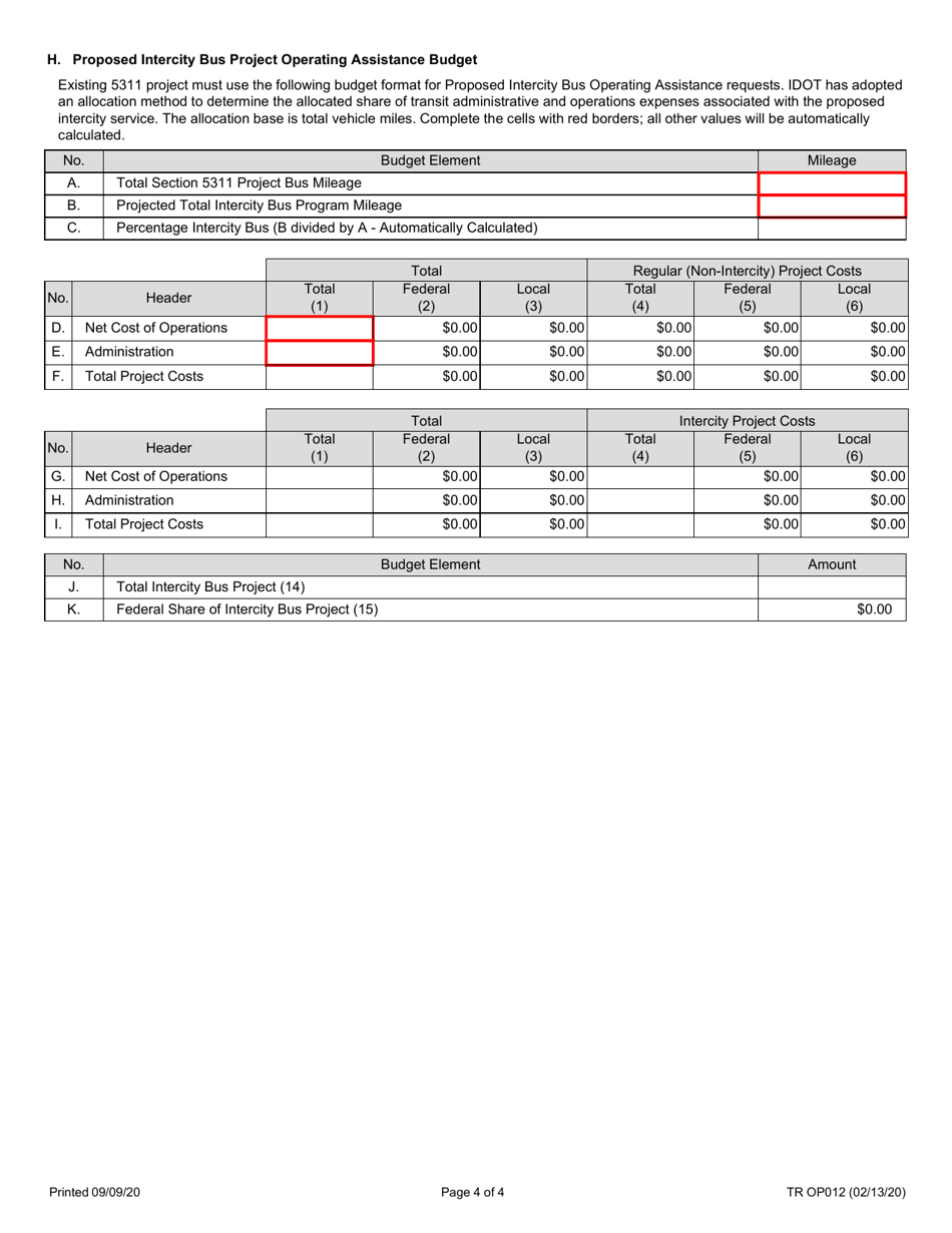 Form TR OP012 Intercity Bus Capital / Operating Assistance Requests - Illinois, Page 4