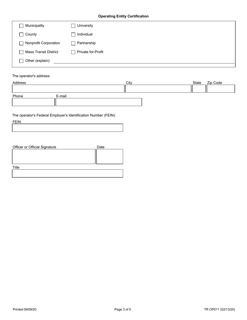 Form TR OP011 Grantee Information and Service Operators - Illinois, Page 3