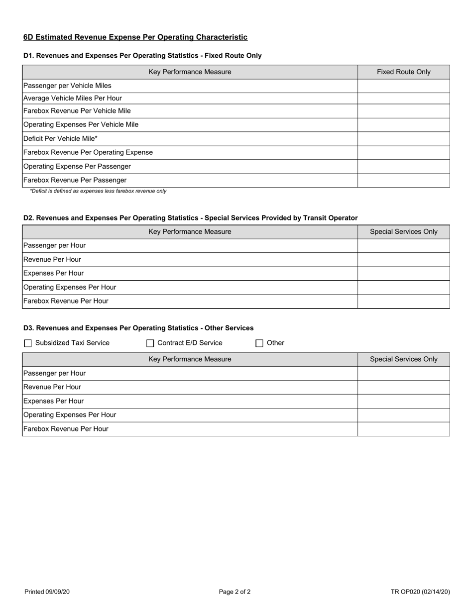 Form TR OP020 Estimated Directly Operated Service for Urban Areas - Illinois, Page 2