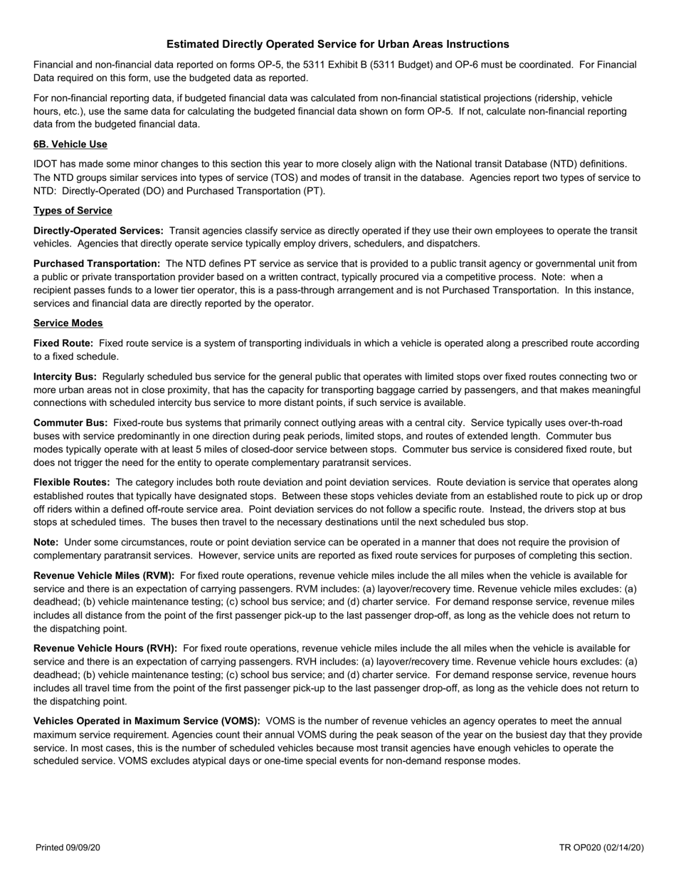 Form TR OP020 Estimated Directly Operated Service for Urban Areas - Illinois, Page 3