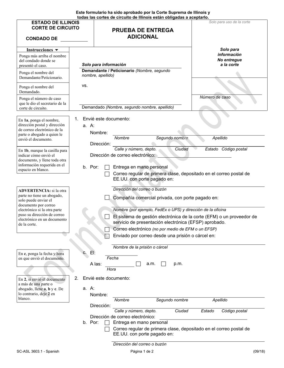 Formulario SC-ASL3603.1 Prueba De Entrega Adicional - Illinois (Spanish), Page 1