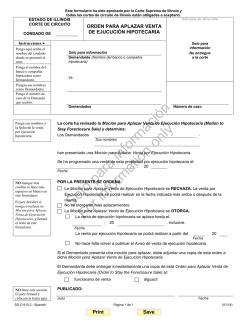 Formulario SS-O915.2 Orden Para Aplazar Venta De Ejucucion Hipotecaria - Illinois (Spanish)