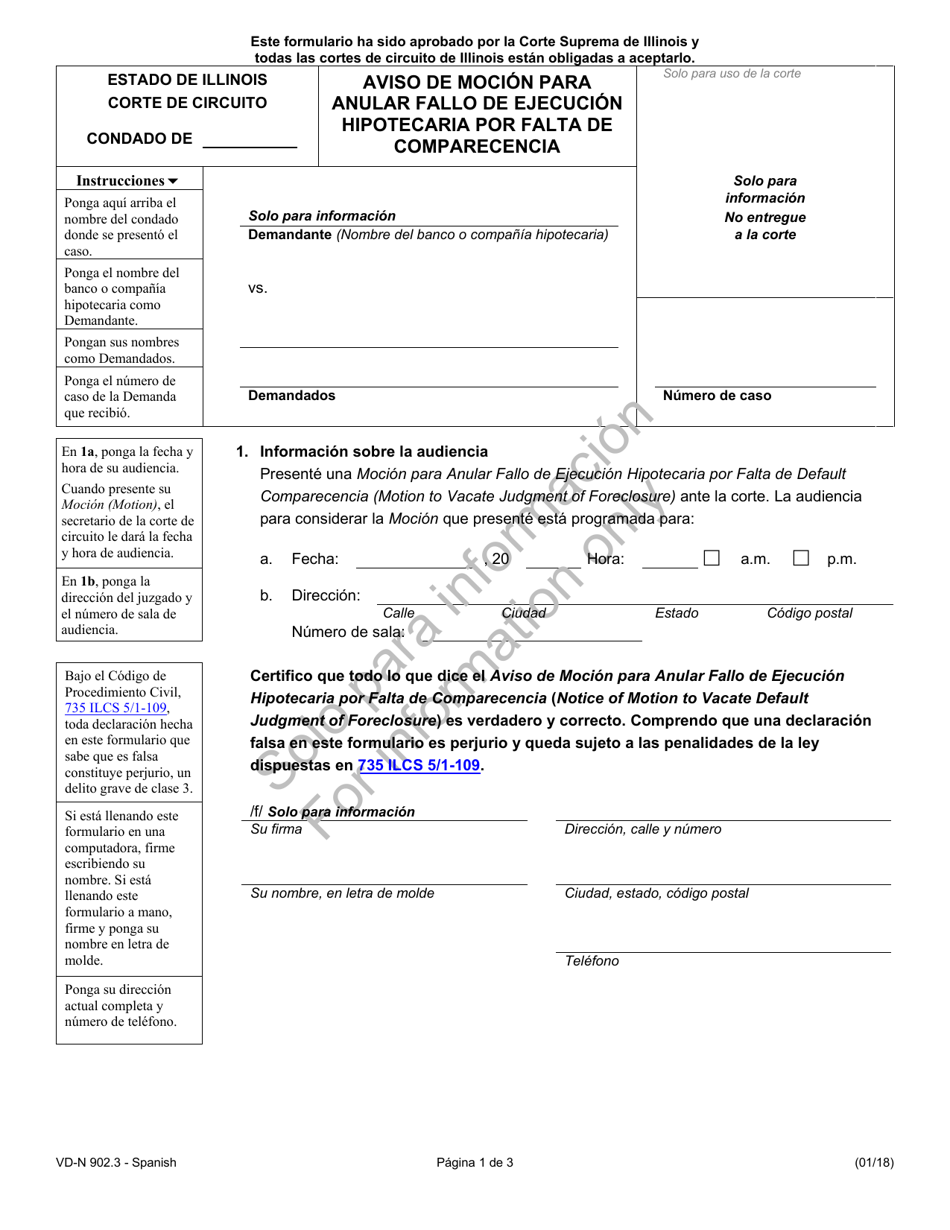 Sample Formulario VD-N902.3 Aviso De Mocion Para Anular Fallo De Ejecucion Hipotecaria Por Falta De Comparecencia - Illinois (Spanish), Page 1