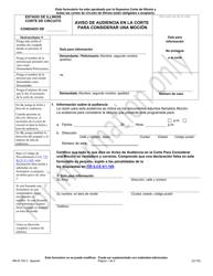 Document preview: Formulario MN-N704.3 Aviso De Audiencia En La Corte Para Considerar Una Mocion - Illinois (Spanish)