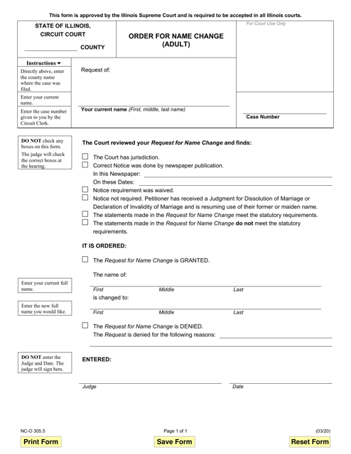 Form NC-O305.5 Order for Name Change (Adult) - Illinois