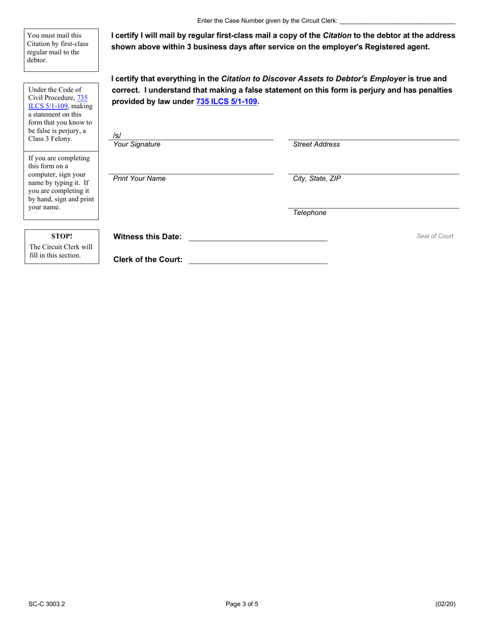 Form SC-C3003.2 Citation to Discover Assets to Debtors Employer - Illinois, Page 3