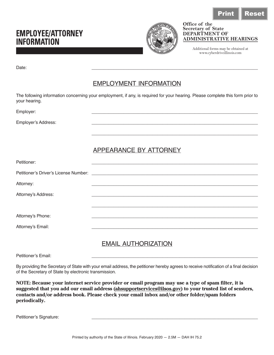 Form DAH(IH75 Employee / Attorney Information - Illinois, Page 1
