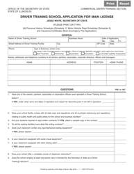 Document preview: Form DSD CDTS24 Driver Training School Application for Main License - Illinois