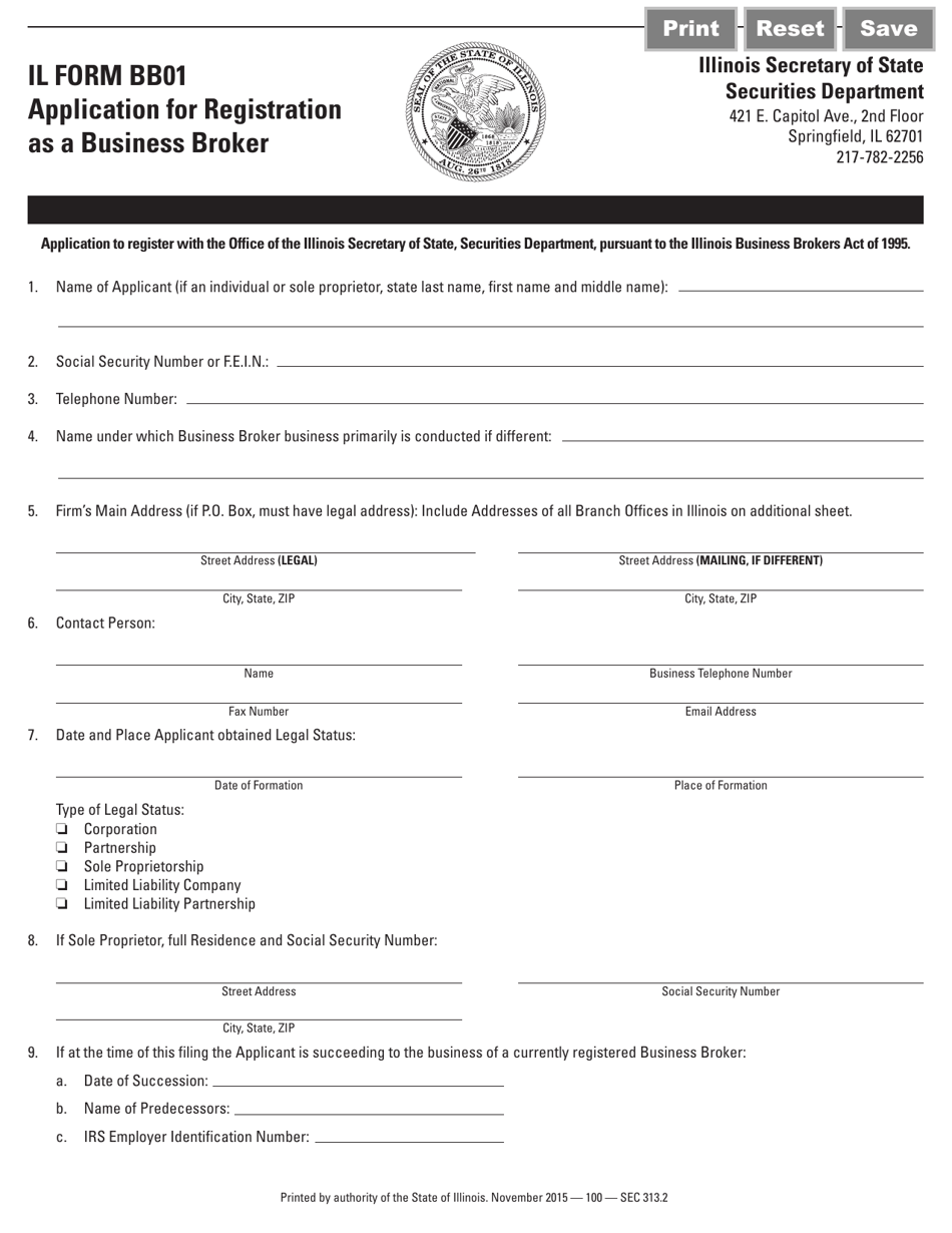 Form IL BB01 Fill Out, Sign Online and Download Fillable PDF