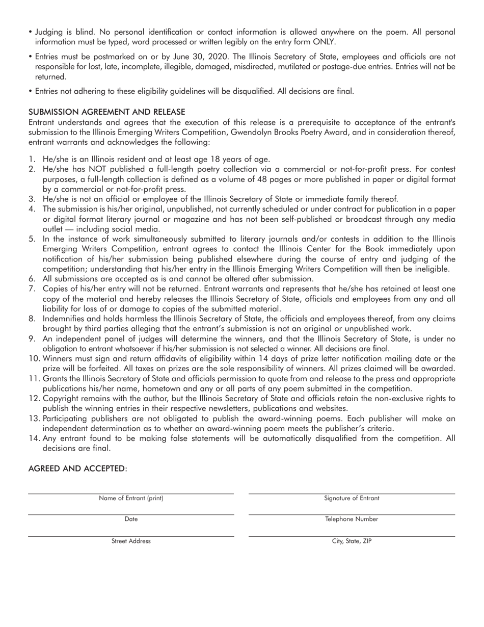 Form LD A96 Illinois Emerging Writers Competition - Entry Form - Illinois, Page 2