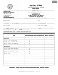 Document preview: Form RT OPR48 Dealer/Remitter/Currency Exchange Forms Request - Illinois