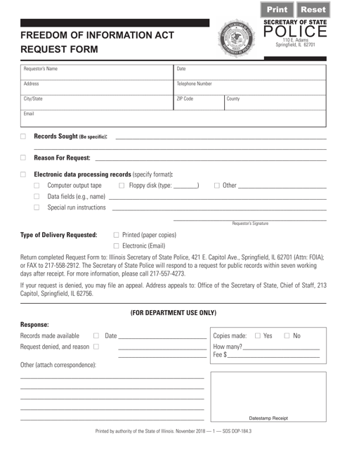 Form SOS DOP184 Freedom of Information Act Request Form - Illinois
