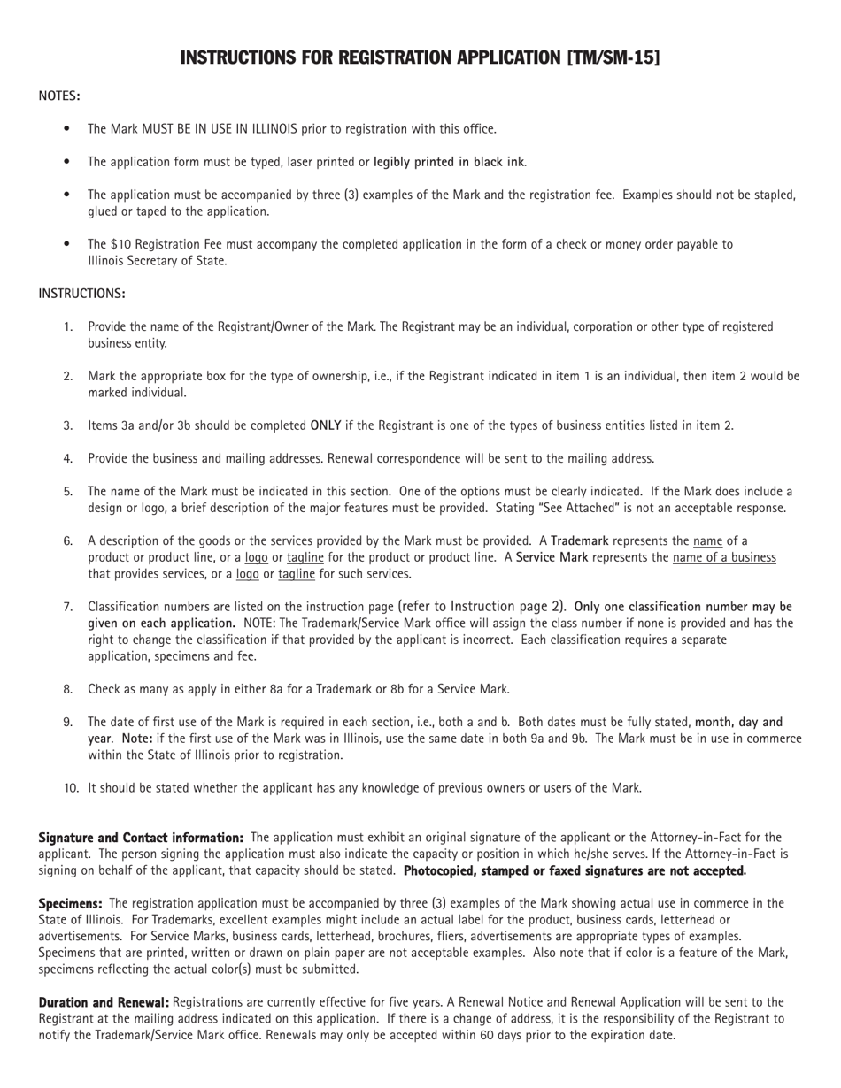 Form TM / SM-15 Trademark or Service Mark Application - Illinois, Page 3