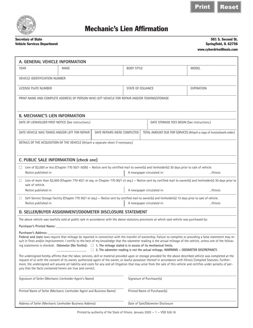 Form VSD526  Printable Pdf