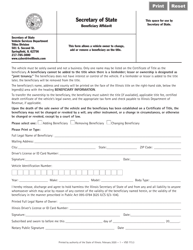 Document preview: Form VSD773 Beneficiary Affidavit - Illinois