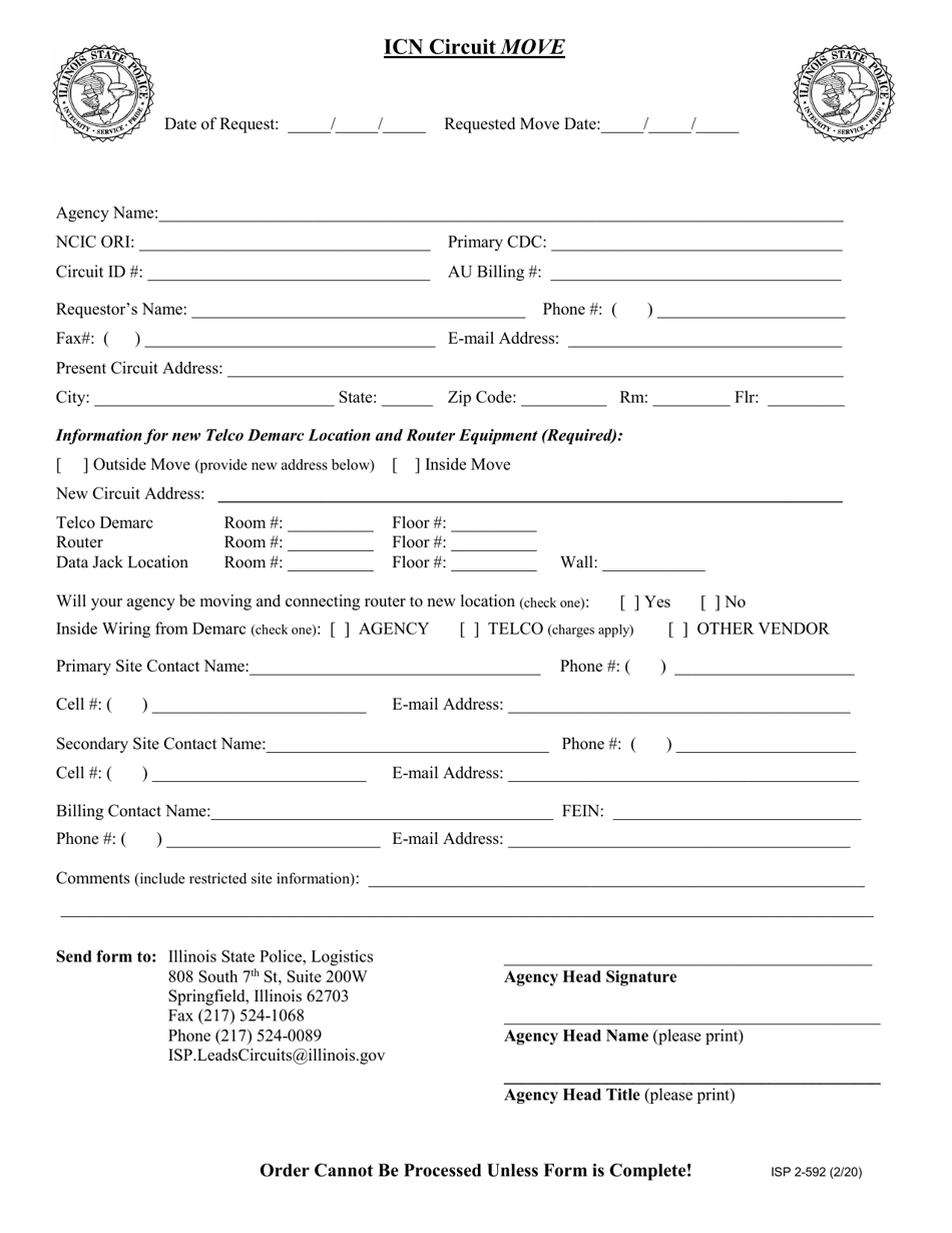 Form ISP2-592 Icn Circuit Move - Illinois, Page 1
